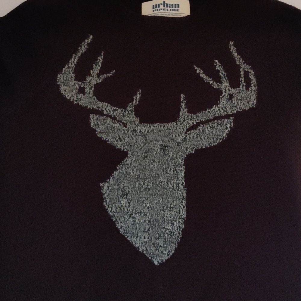 Urban Pipeline Men's Deer Knit Sweater Medium Burgundy Cotton Blend - Picture 8 of 9